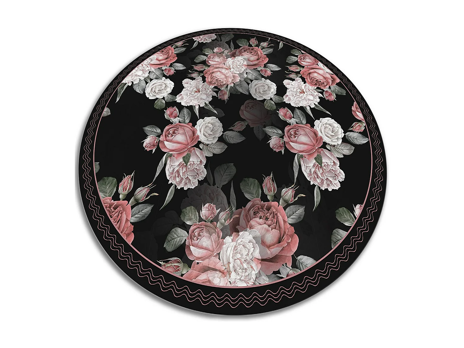 Tapis Vinyle 60cm PVC Linoléum Imperméable Pour la Cuisine Salon Rond - Des roses
