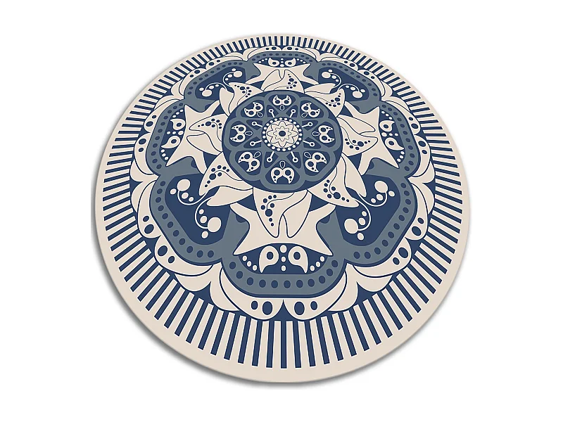 Teppich Vinyle 110cm Küchenmatte Rund PVC Wasserdicht Dekorativ für das Wohnzimmer - Blumenmandala