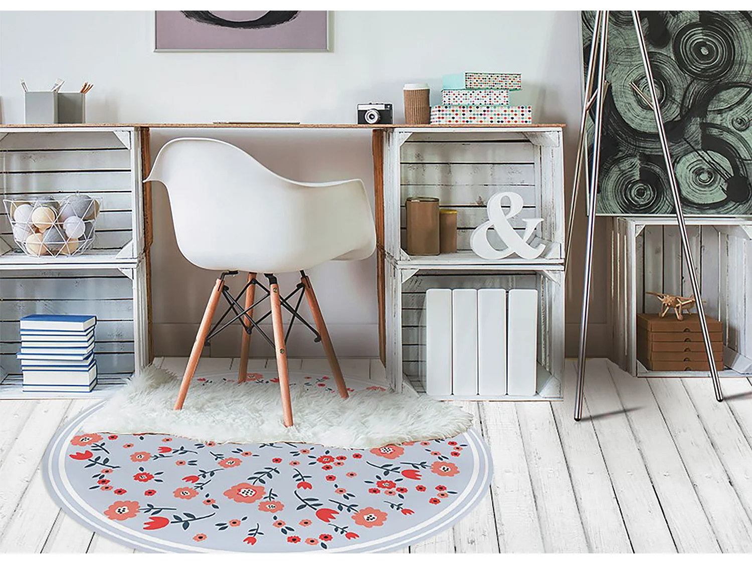 Tapijt Vinyl 90cm Decoratie voor Woonkamer Keuken Rond Waterdichte PVC - Landelijke bloemen