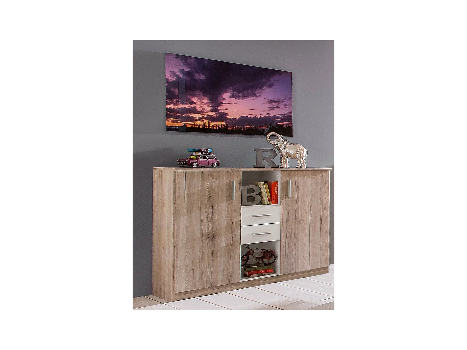 Buffet 2 portes 2 tiroirs et 2 niches - L122 cm
