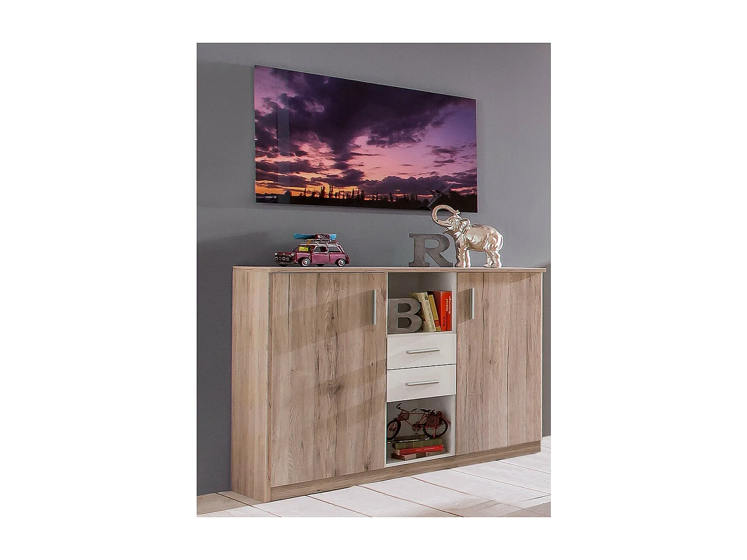 Buffet 2 portes 2 tiroirs et 2 niches - L122 cm