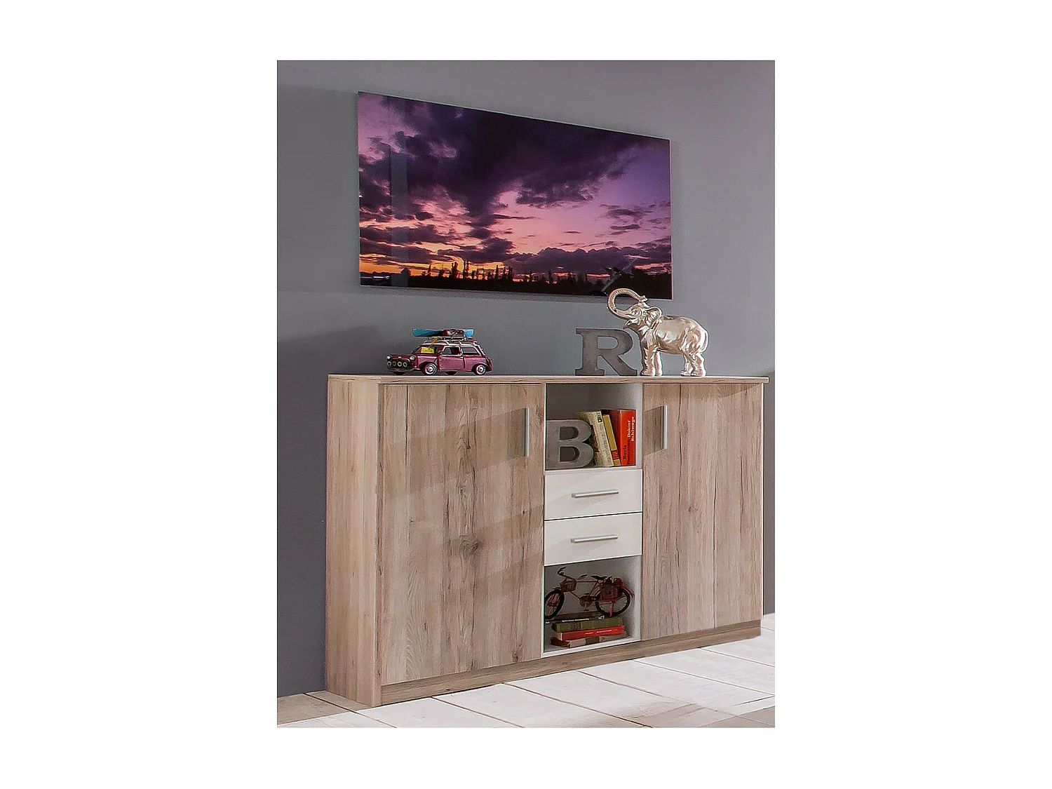 Buffet 2 portes 2 tiroirs et 2 niches - L122 cm