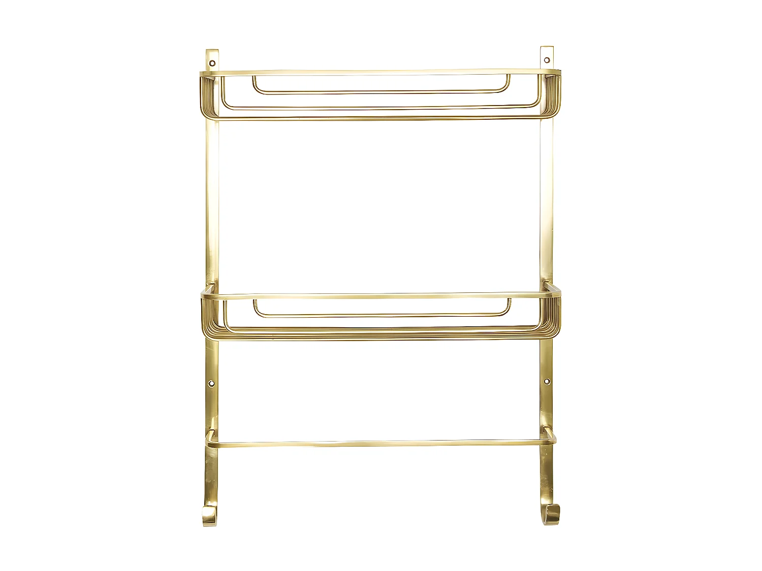 Mensole da parete a 2 livelli con portasciugamani in ottone dorato - L42 x H56cm