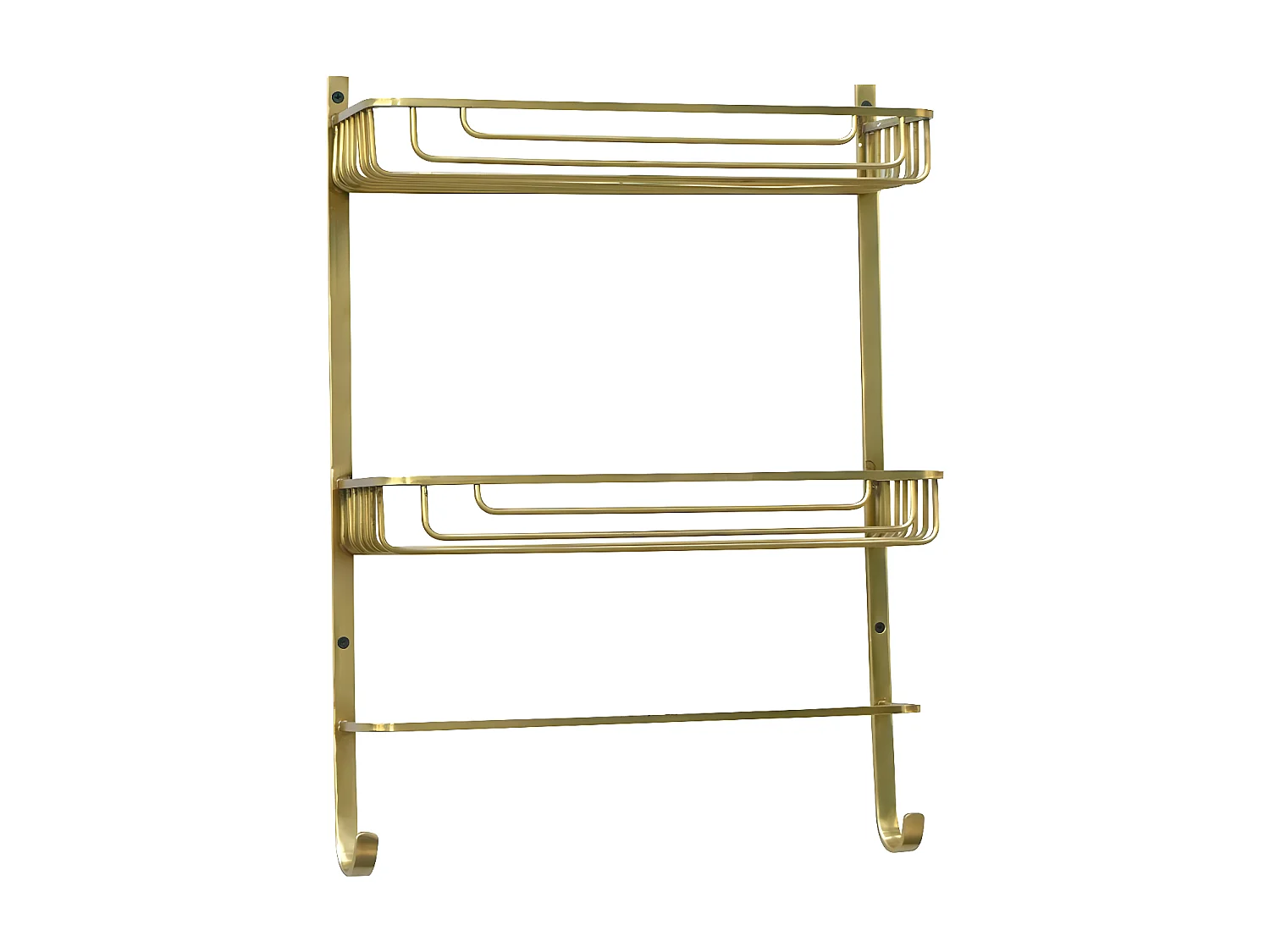 Mensole da parete a 2 livelli con portasciugamani in ottone dorato - L42 x H56cm