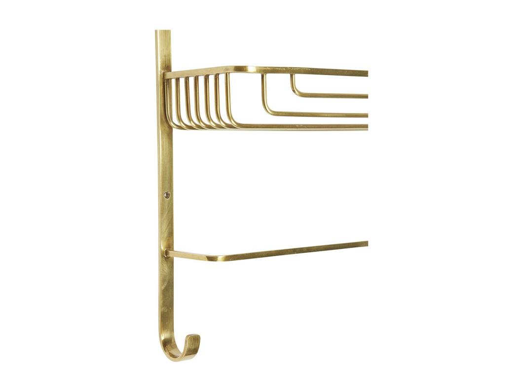 Étagère Murale 2 Niveaux avec Porte-Serviettes en Laiton Dorée - L42 x H56cm