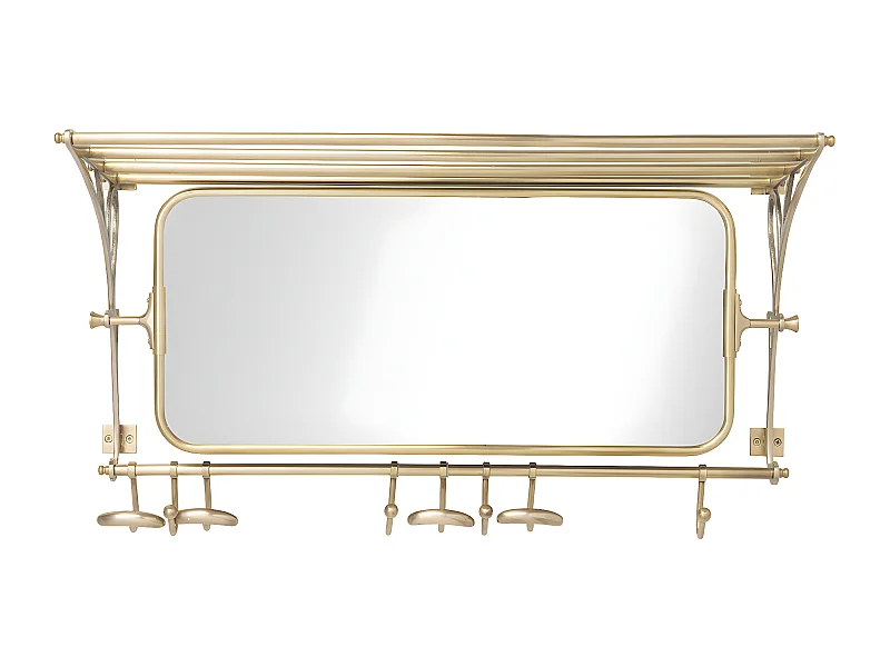 Porte Manteau en Laiton avec Miroir et Étagère 1 Plateau