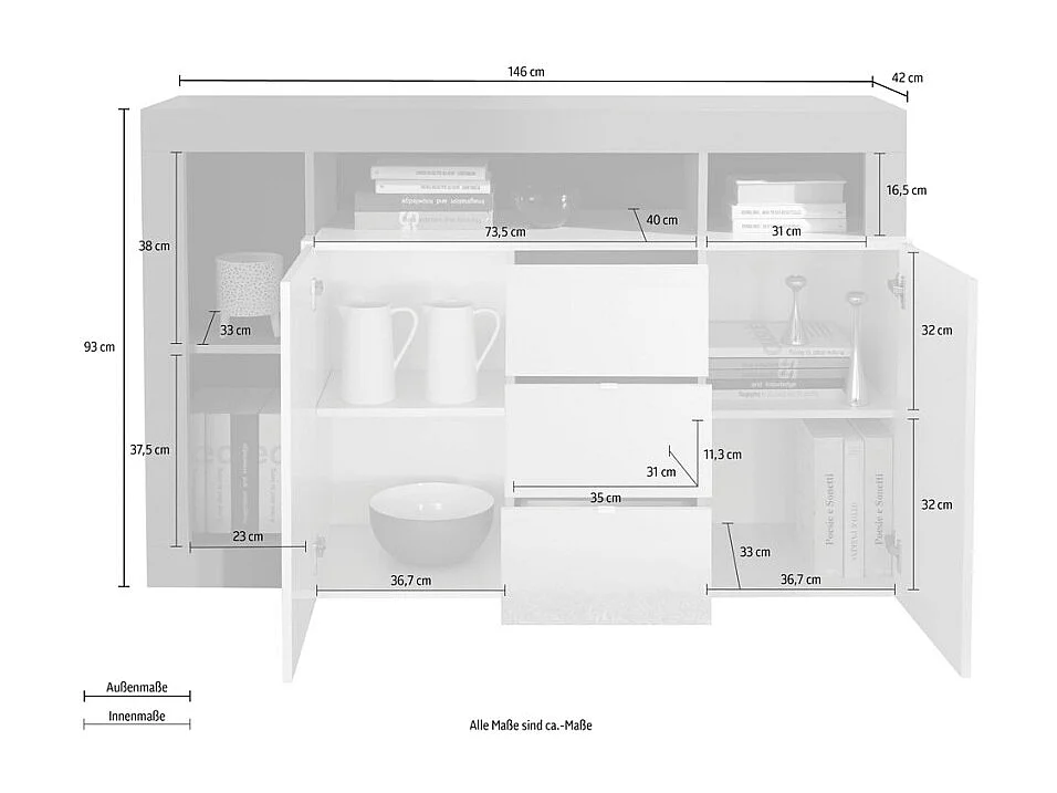 Buffet 2 porte 3 cassetti Francfort - L146 cm