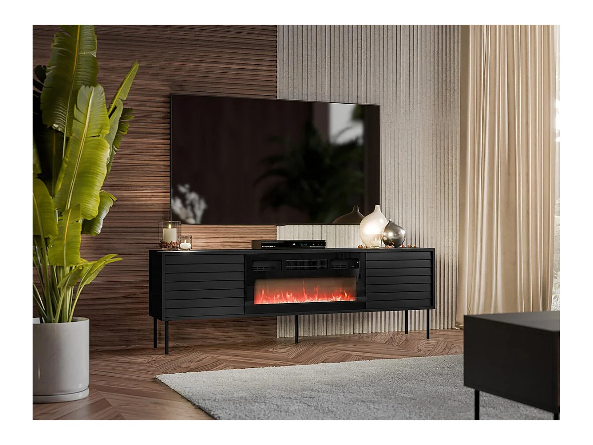 Meuble TV "Cortina" avec cheminée - 180 x 40 x 60 cm - Noir