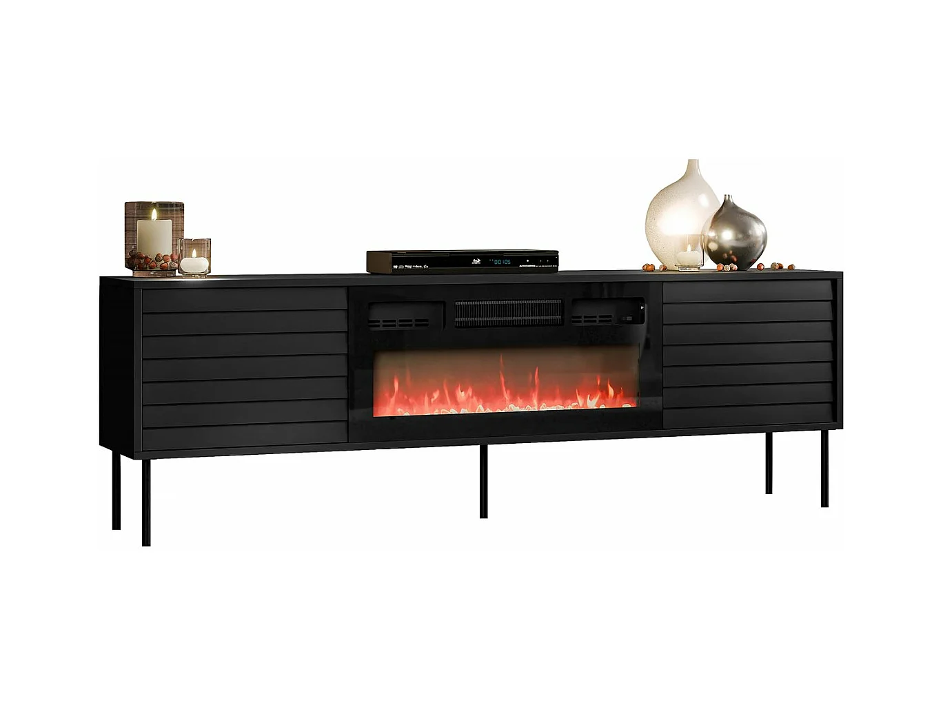 Meuble TV "Cortina" avec cheminée - 180 x 40 x 60 cm - Noir