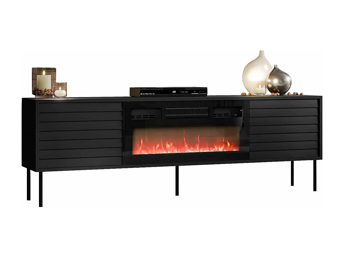 Meuble TV "Cortina" avec cheminée - 180 x 40 x 60 cm - Noir