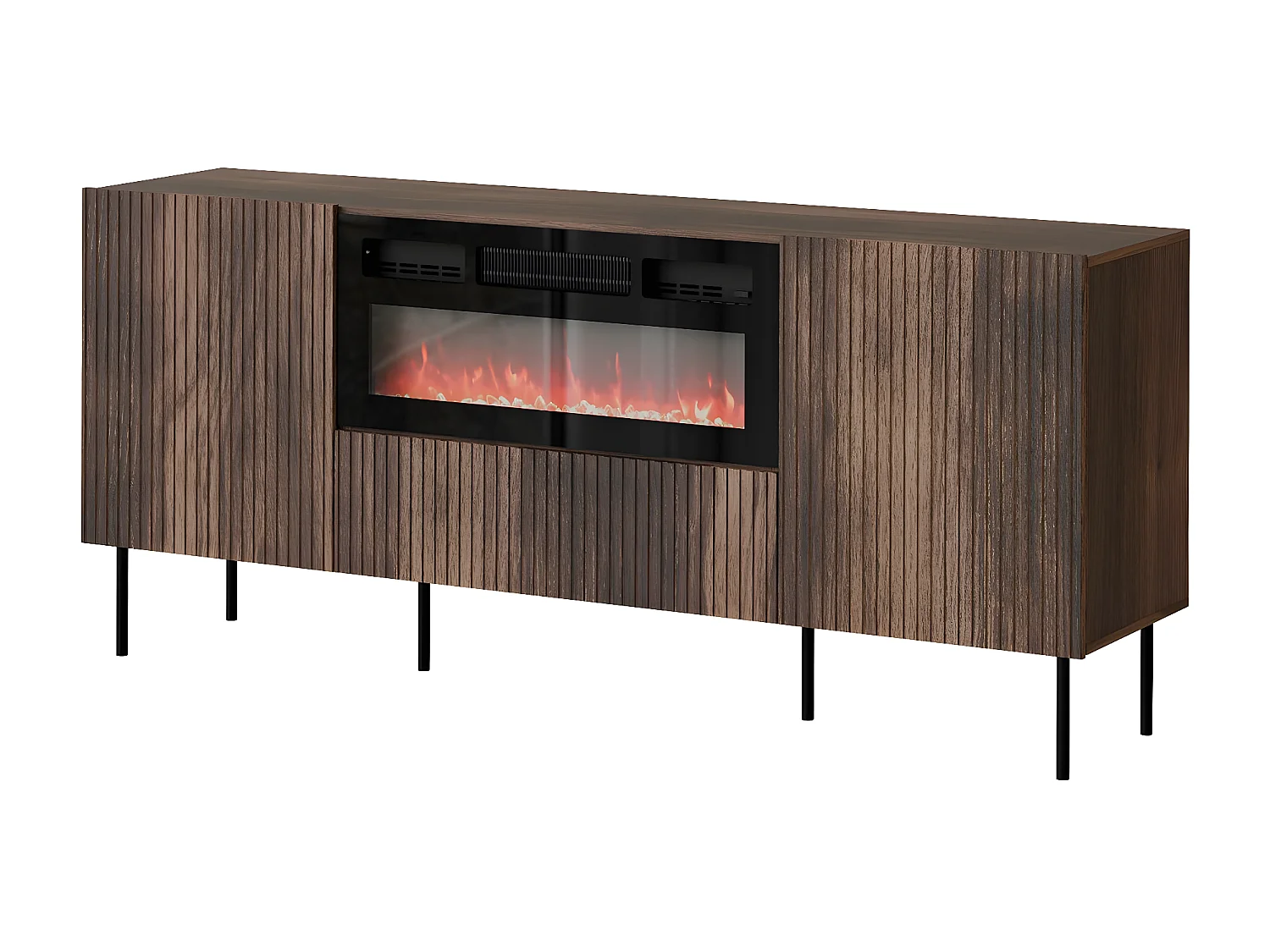 Buffet "Tacos" avec cheminée électrique - 181 x 42 x 81 cm - Marron