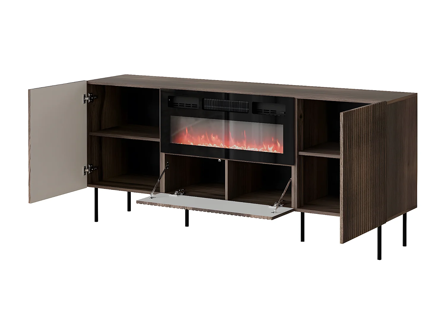 Buffet "Tacos" avec cheminée électrique - 181 x 42 x 81 cm - Marron