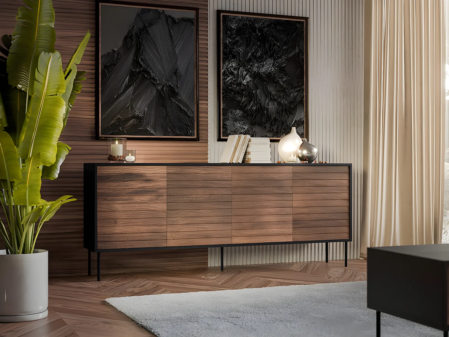 Buffet "Cortina" - 200 x 40 x 81 cm - Marron/Noir