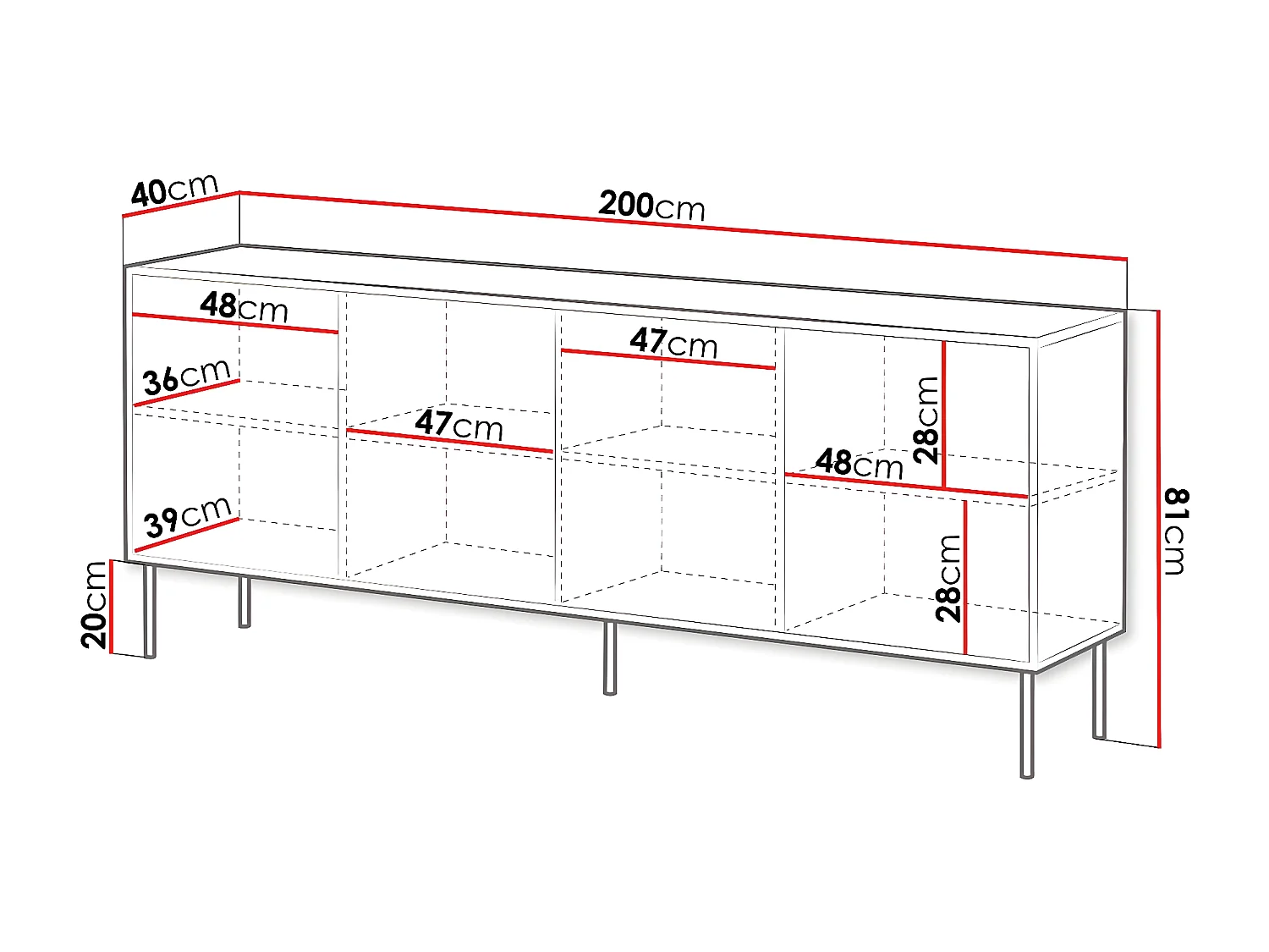 Buffet "Cortina" - 200 x 40 x 81 cm - Marron/Noir