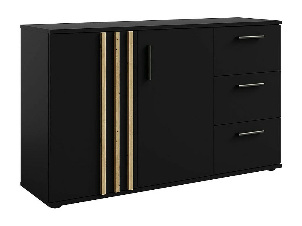 Commode VARIA - 2 portes et 3 tiroirs - Design moderne coloris noir et chêne artisan
