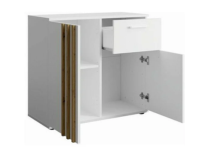 Kommode VARIA - 2 Türen und 1 Schublade - Modernes Design in Weiß und Handwerker-Eiche