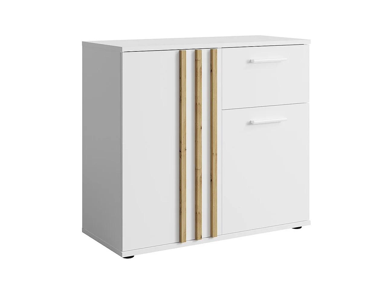 Commode VARIA - 2 portes et 1 tiroir - Design moderne coloris blanc et chêne artisan