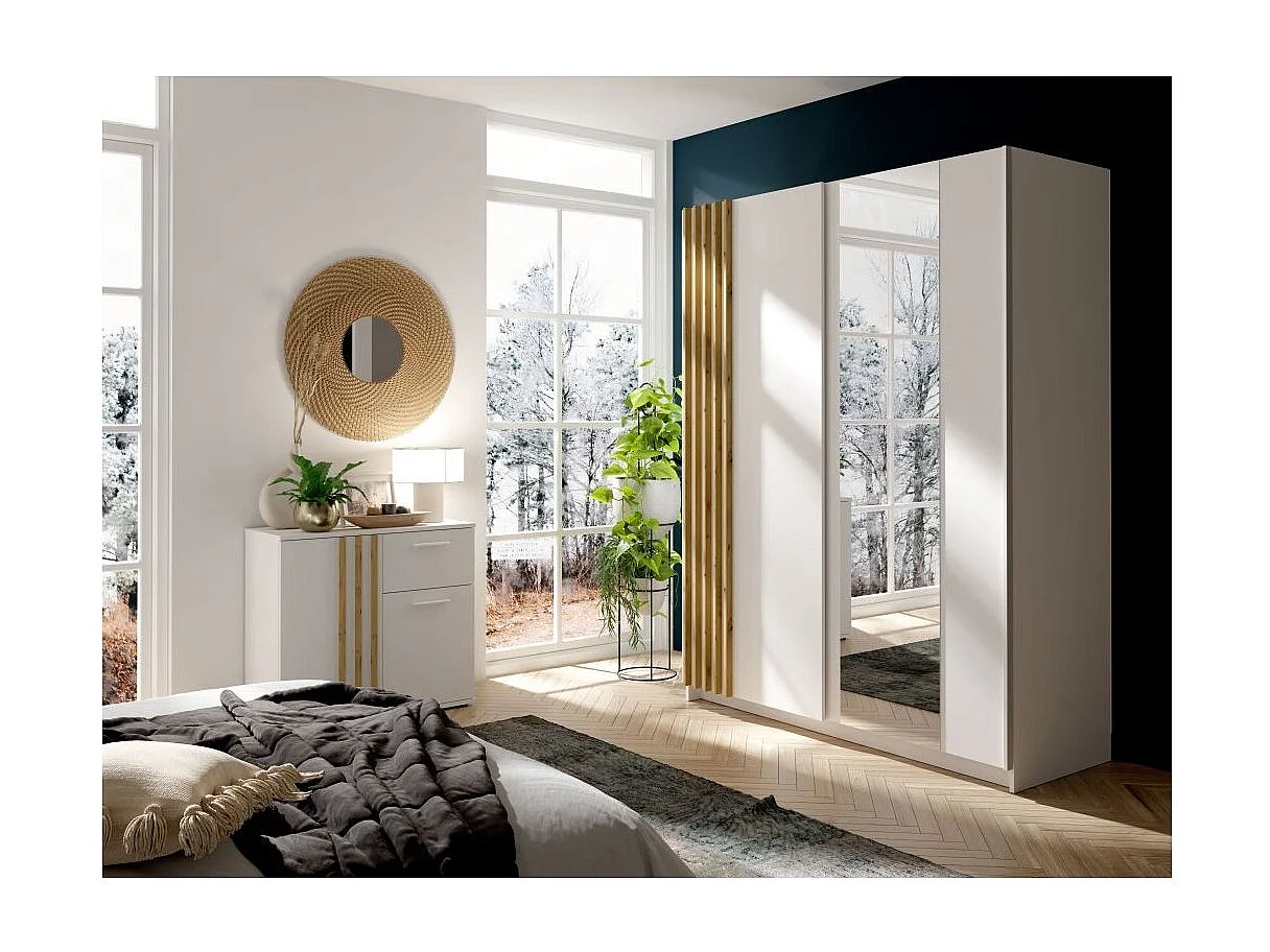 Dressoir VARIA - 2 deuren en 1 lade - Modern ontwerp in wit en ambachtelijk eiken