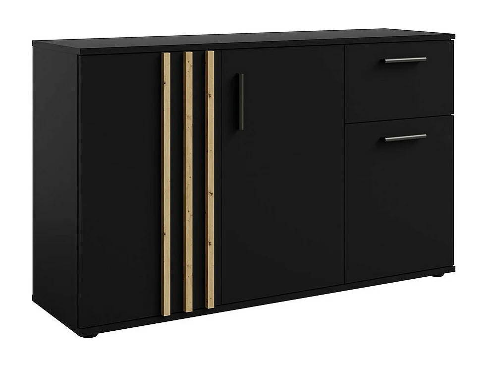 Cómoda VARIA - 3 puertas y 1 cajón - Diseño moderno en color negro y roble artesano
