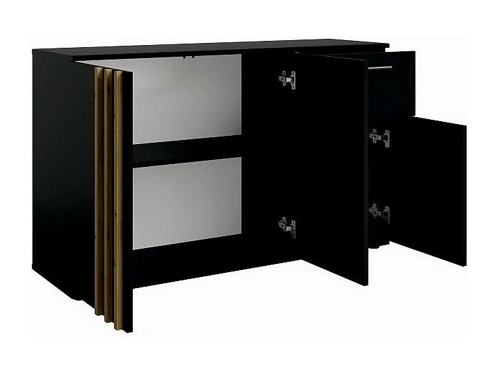 Cómoda VARIA - 3 puertas y 1 cajón - Diseño moderno en color negro y roble artesano