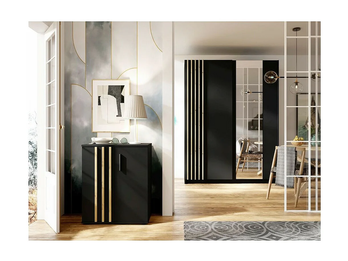 Commode VARIA - 2 Portes - Design moderne en noir et chêne artisan