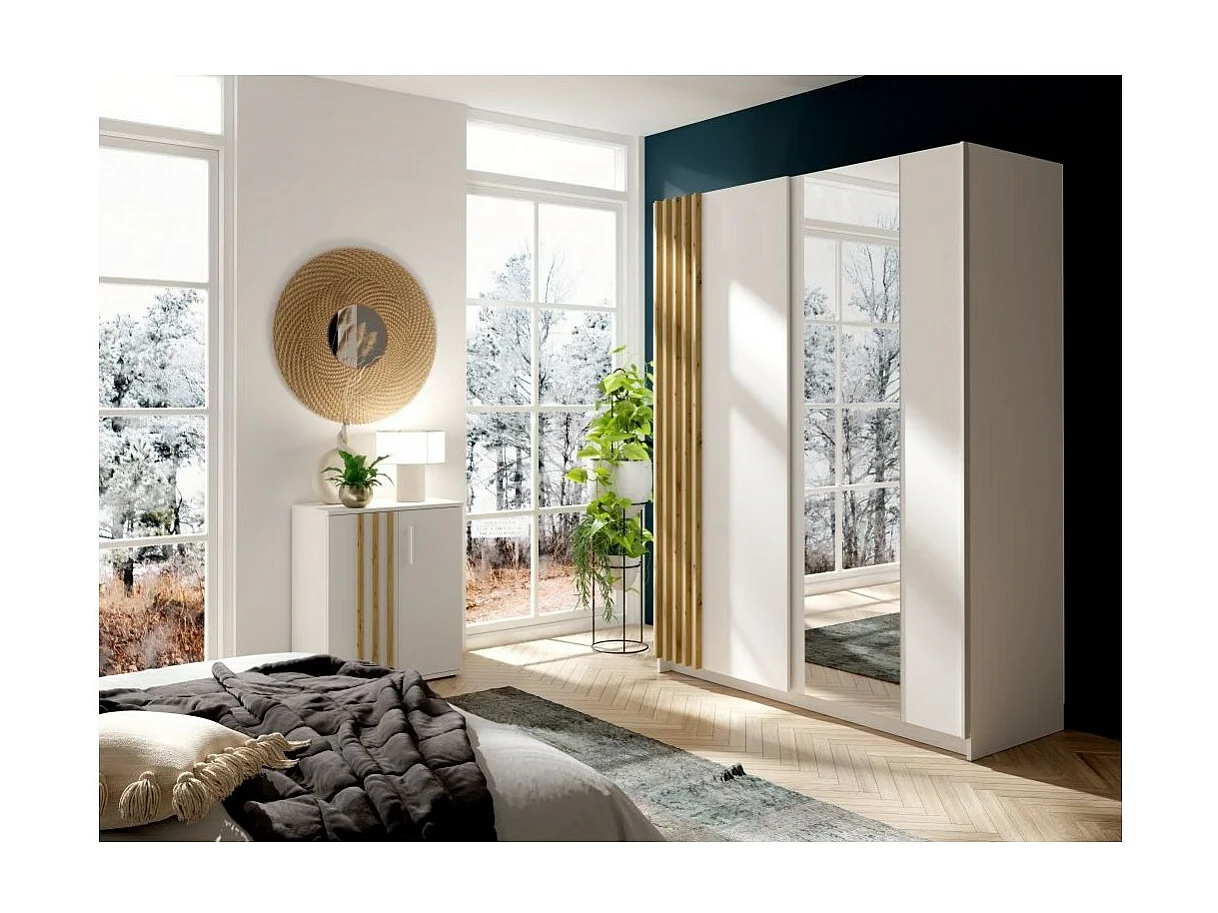 Commode VARIA - 2 Portes - Design moderne coloris blanc et chêne artisan