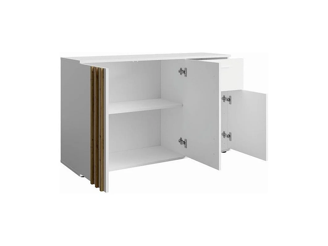 Commode VARIA - 3 portes et 1 tiroir - Design moderne coloris blanc et chêne artisan