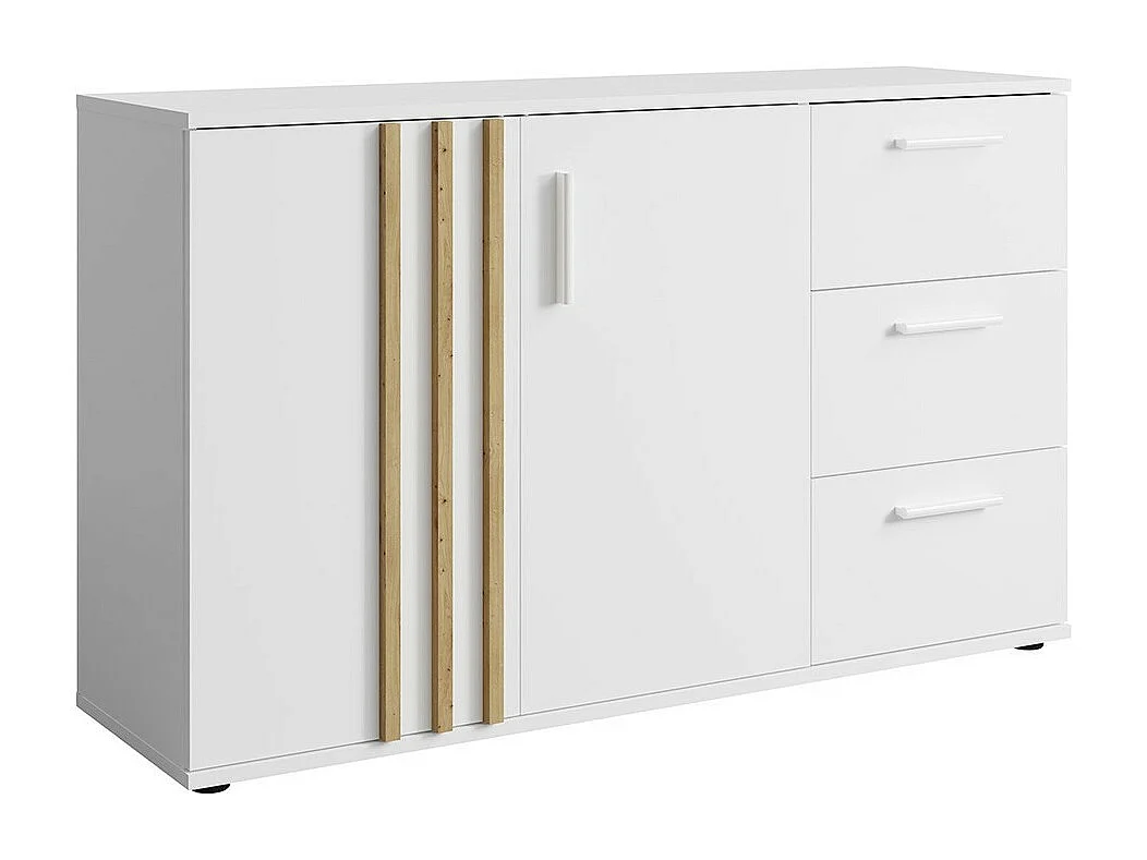 Kommode VARIA - 2 Türen und 3 Schubladen - Modernes Design in Weiß und Handwerker-Eiche