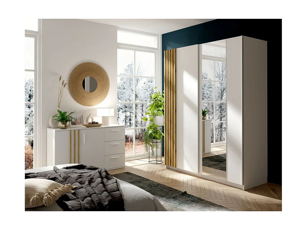 Commode VARIA - 2 deuren en 3 laden - Modern design in wit en ambachtelijk eiken