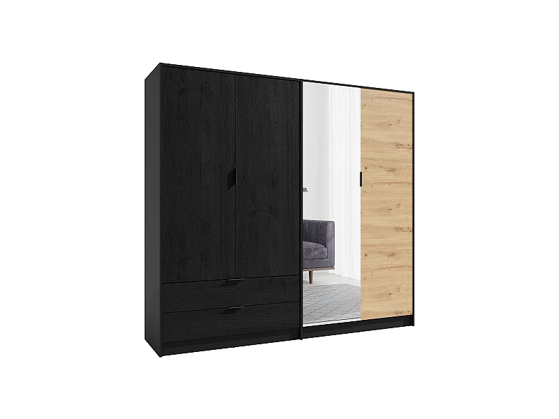 Kleiderschrank ISAC mit 4 Türen - Modernes Design mit Spiegel und 2 Schubladen