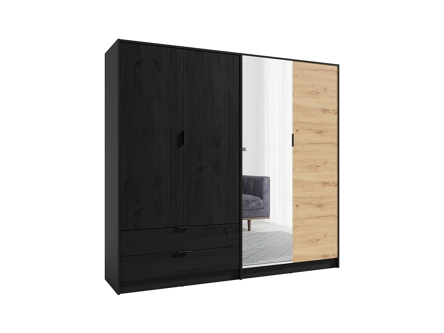 Armoire 4 Portes ISAC - Design Moderne avec Miroir et 2 Tiroirs