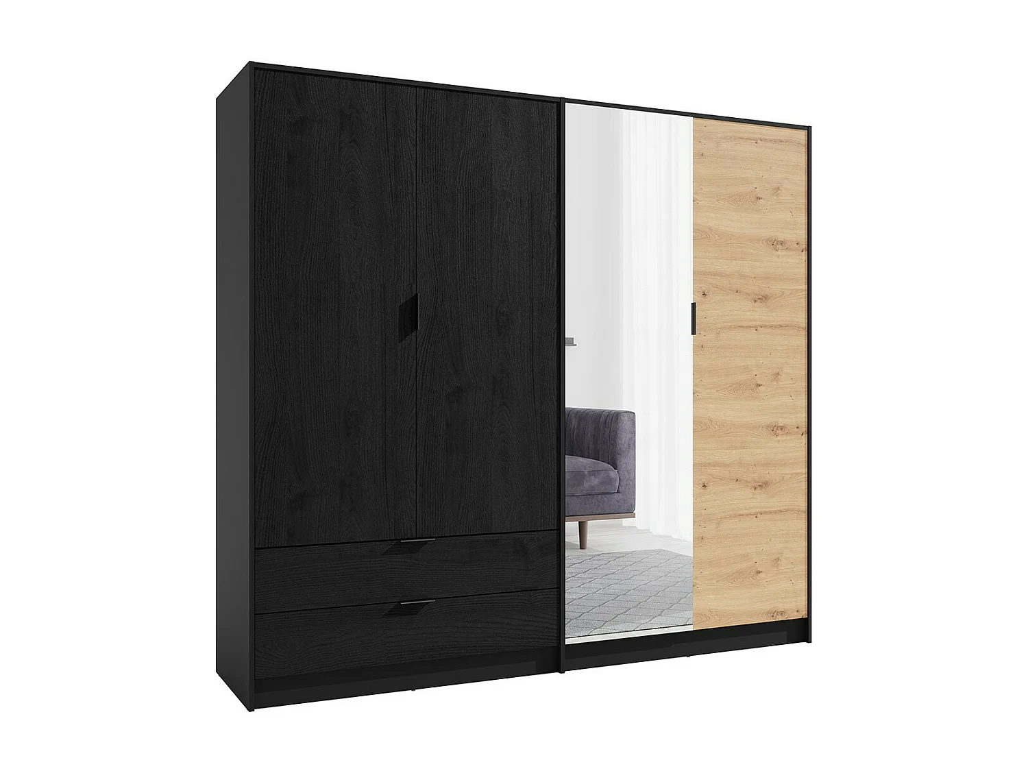 Armoire 4 Portes ISAC - Design Moderne avec Miroir et 2 Tiroirs