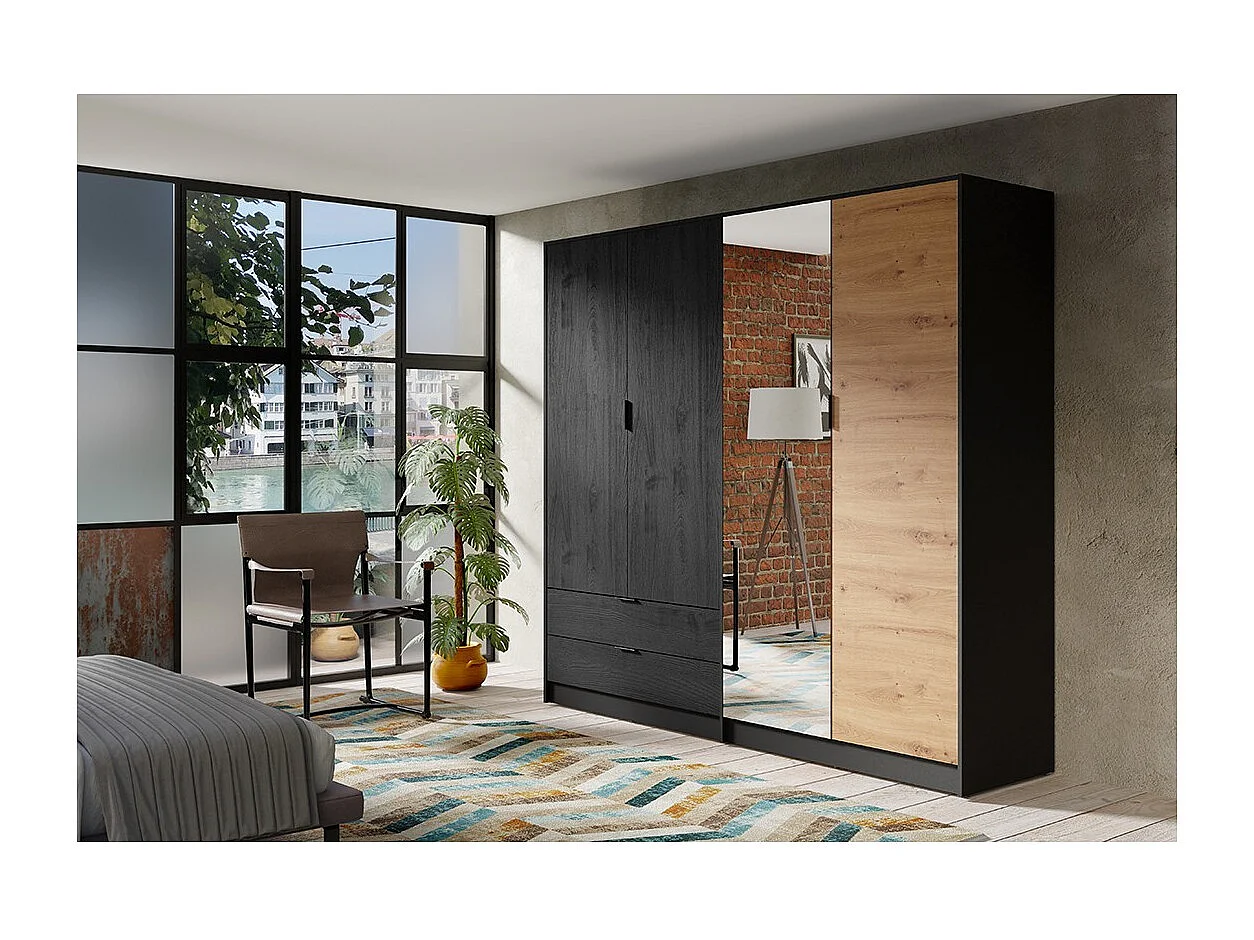 Armoire 4 Portes ISAC - Design Moderne avec Miroir et 2 Tiroirs