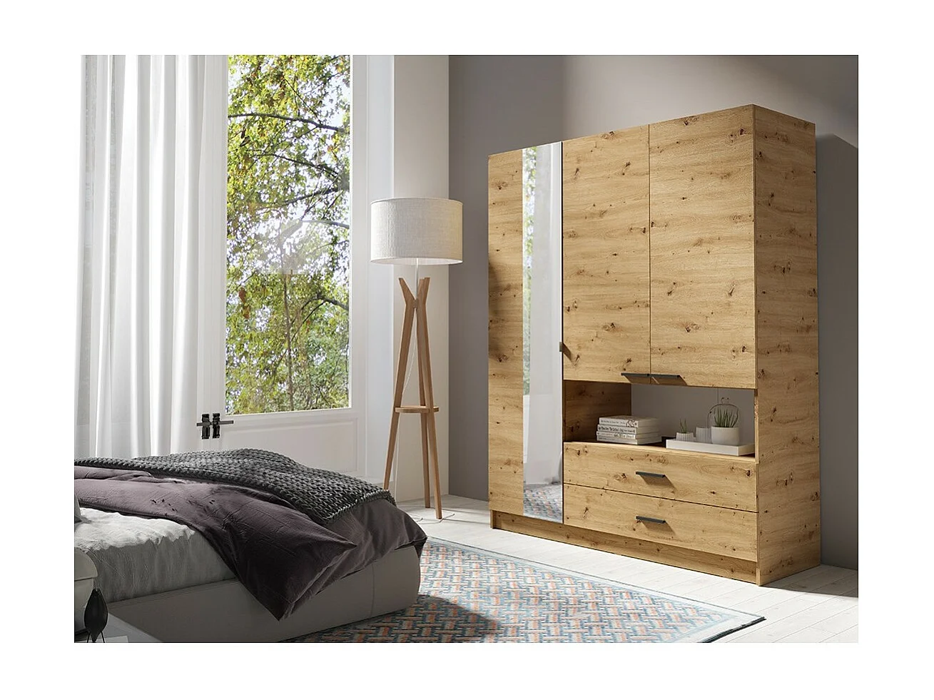 Armario de 3 puertas MEIJE - Diseño moderno con espejo y nicho visible