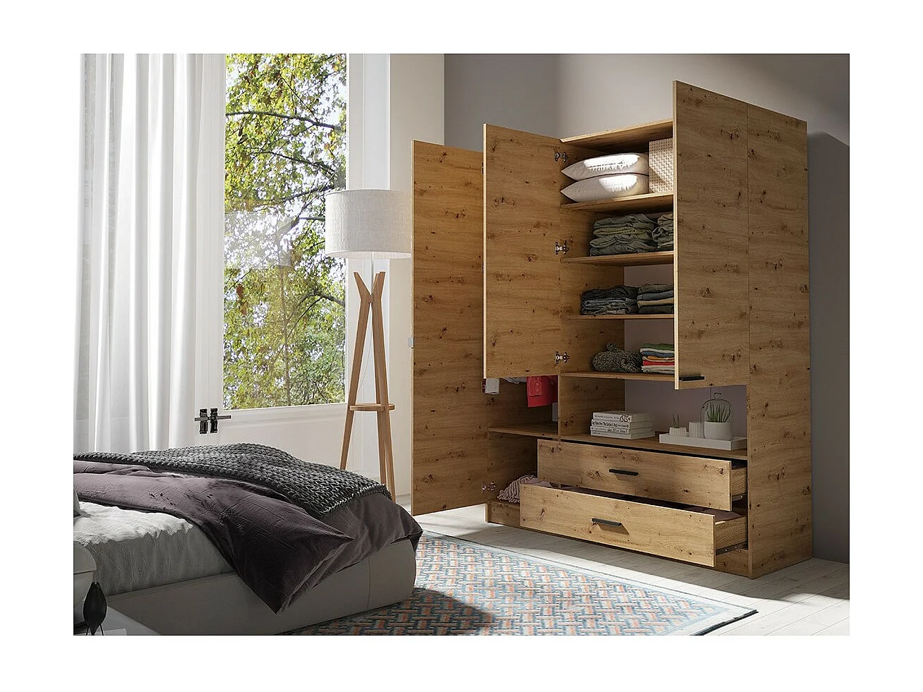 Armario de 3 puertas MEIJE - Diseño moderno con espejo y nicho visible