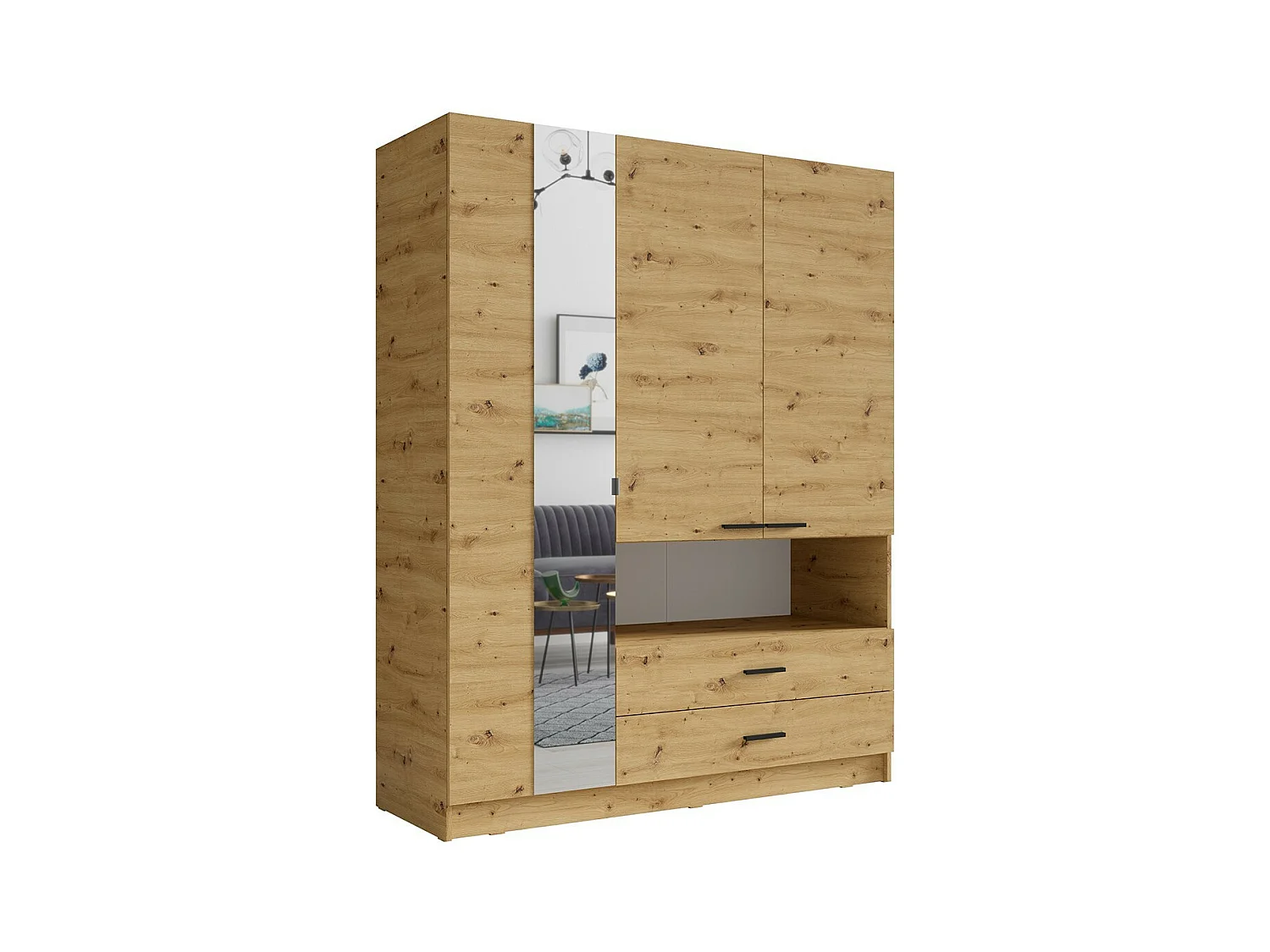 Armoire 3 portes MEIJE - Design moderne avec miroir et niche apparente