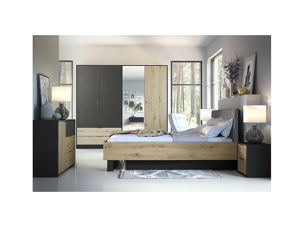 Ensemble de Meubles Chambre complète MELODY - Armoire, Lit Coffre, Tables de Nuit et Commode