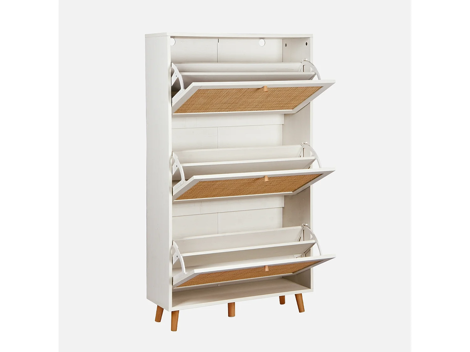 Mueble zapatero de caña blanco