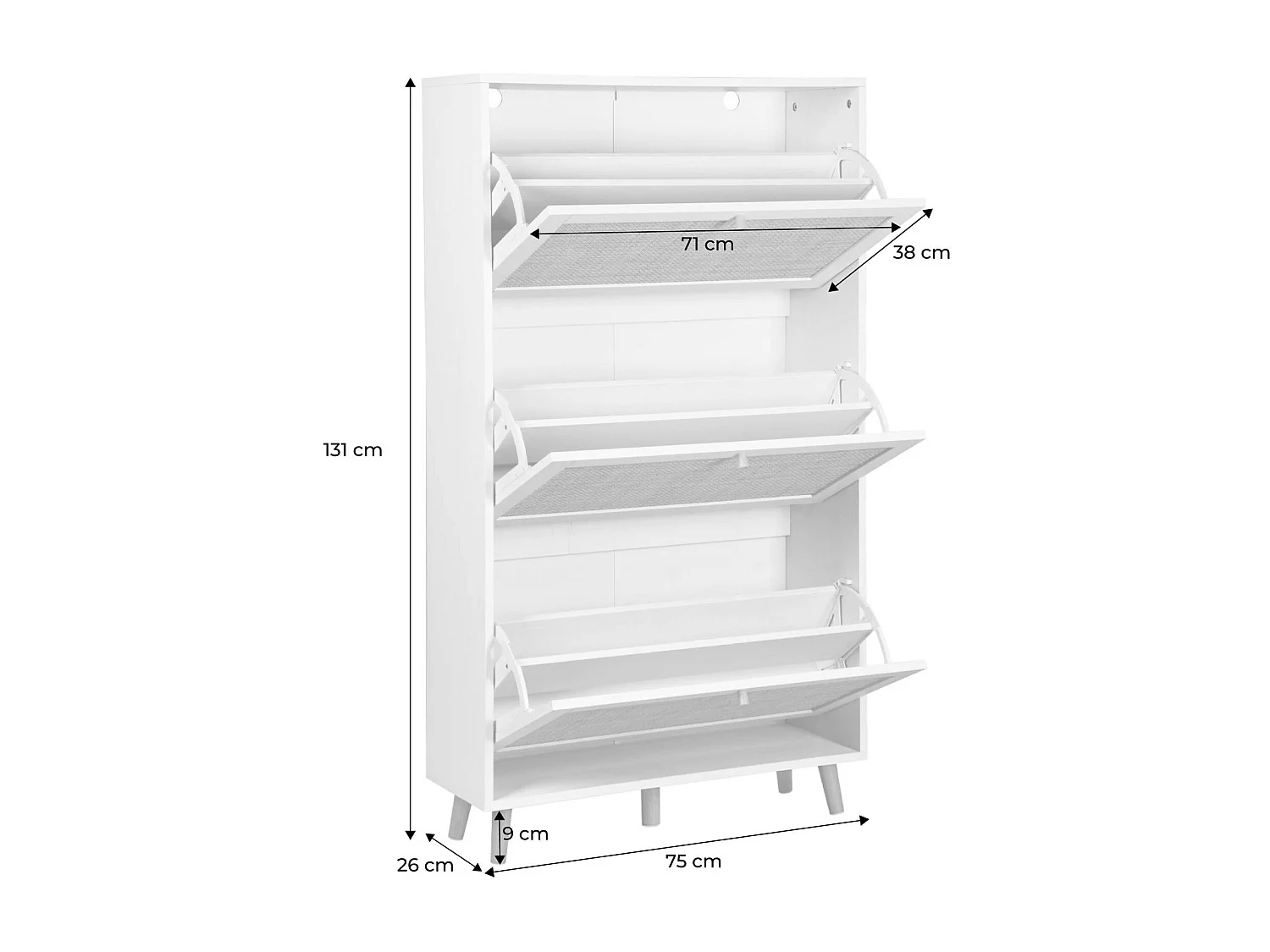 Mueble zapatero de caña blanco