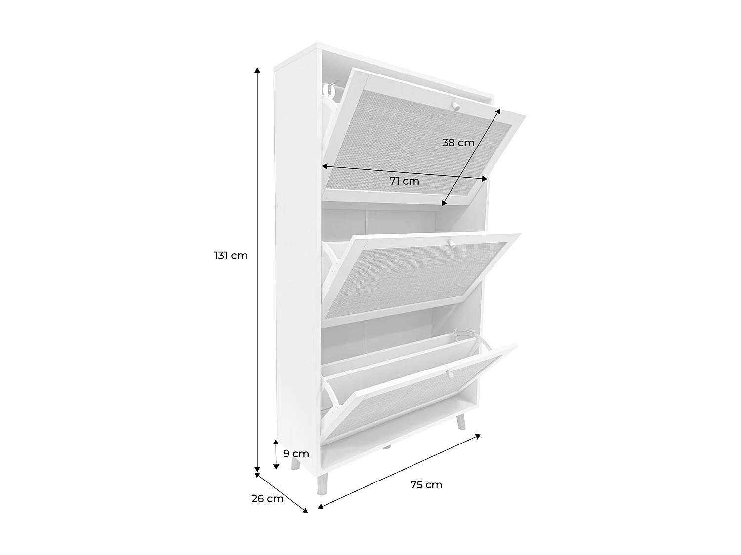 Mueble zapatero de caña blanco roto