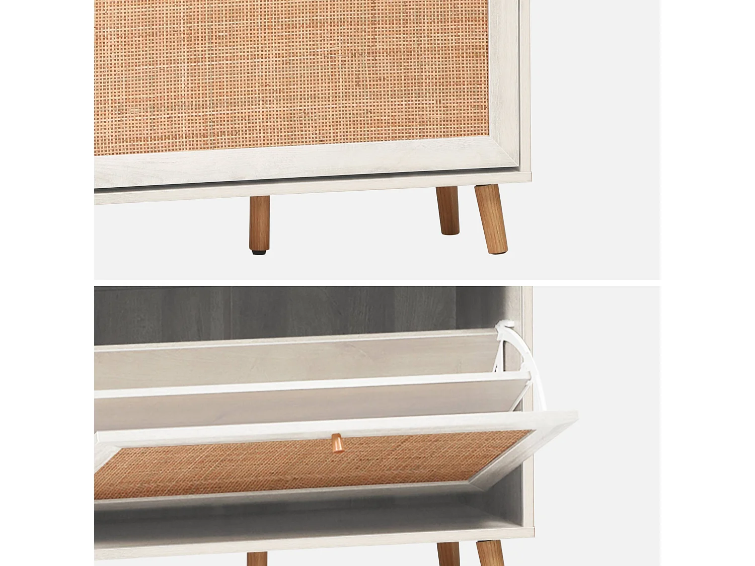 Mueble zapatero de caña blanco roto