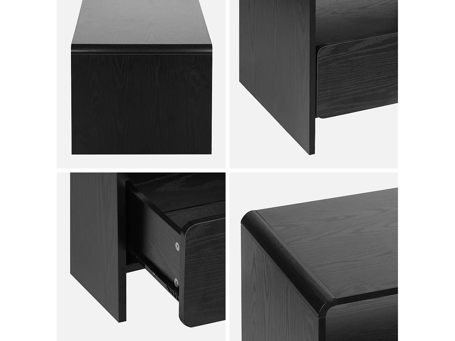 Mueble tv decorado de madera redondeada 2 cajones 110cm negro