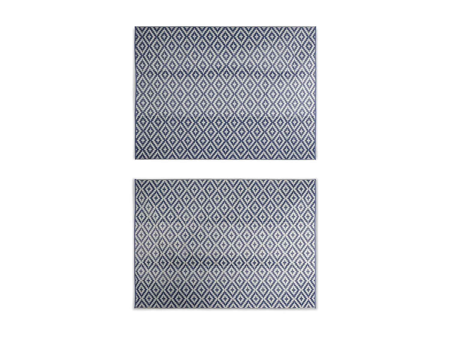 Tapis d’extérieur 270x360cm STOCKHOLM - Rectangulaire. motif losanges bleu / beige. jacquard. réversible. indoor / outdoor.