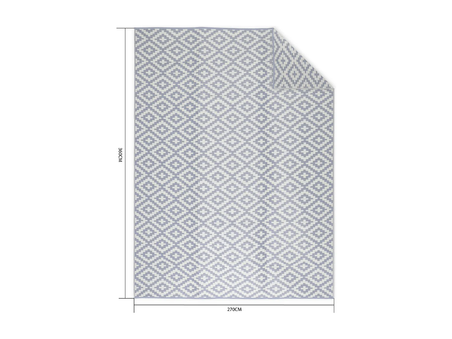 Tapis d’extérieur 270x360cm STOCKHOLM - Rectangulaire. motif losanges bleu / beige. jacquard. réversible. indoor / outdoor.