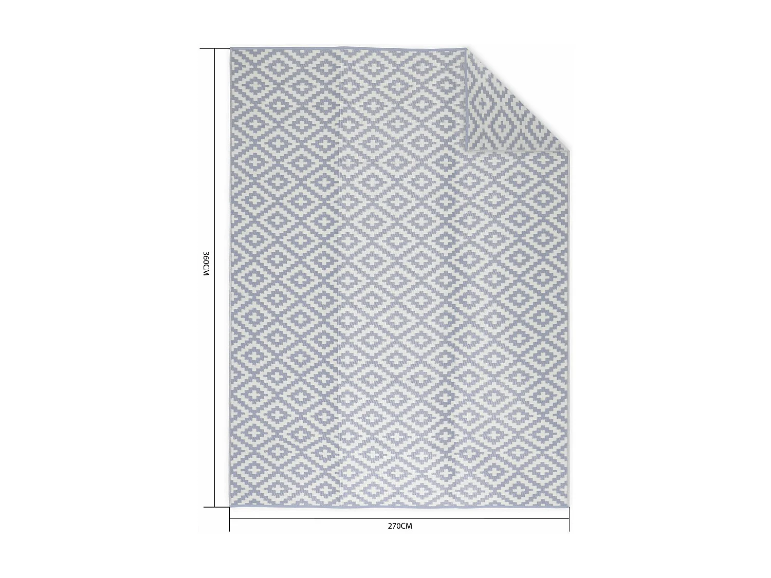 Tapis d’extérieur 270x360cm STOCKHOLM - Rectangulaire. motif losanges bleu / beige. jacquard. réversible. indoor / outdoor.