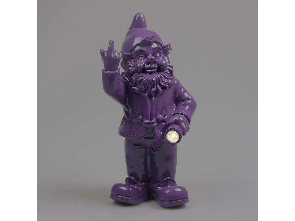 Nain de jardin en résine F*ck avec éclairage solaire 16 x 12 x 31 cm