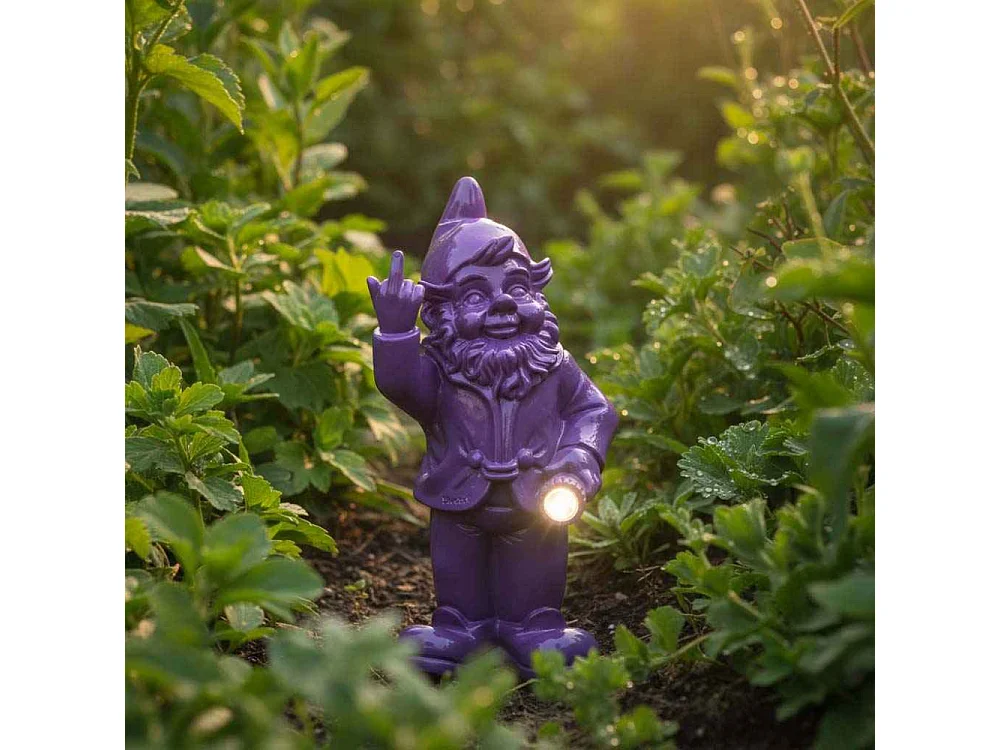 Nain de jardin en résine F*ck avec éclairage solaire 16 x 12 x 31 cm