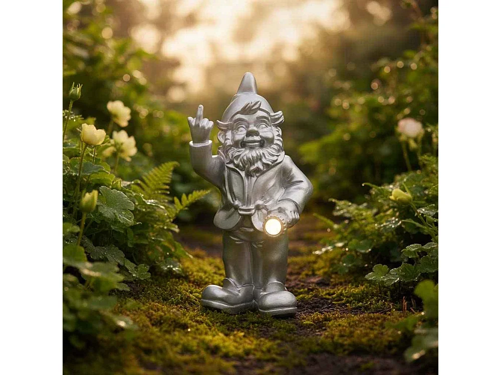 Nain de jardin en résine F*ck avec éclairage solaire 16 x 12 x 31 cm