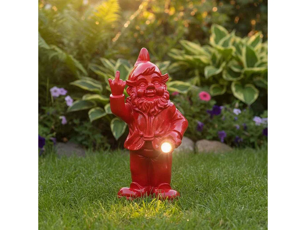 Nain de jardin en résine F*ck avec éclairage solaire 16 x 12 x 31 cm