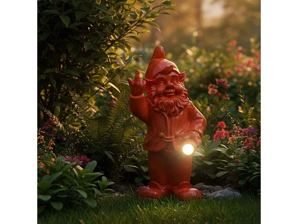 Nain de jardin en résine F*ck avec éclairage solaire 16 x 12 x 31 cm